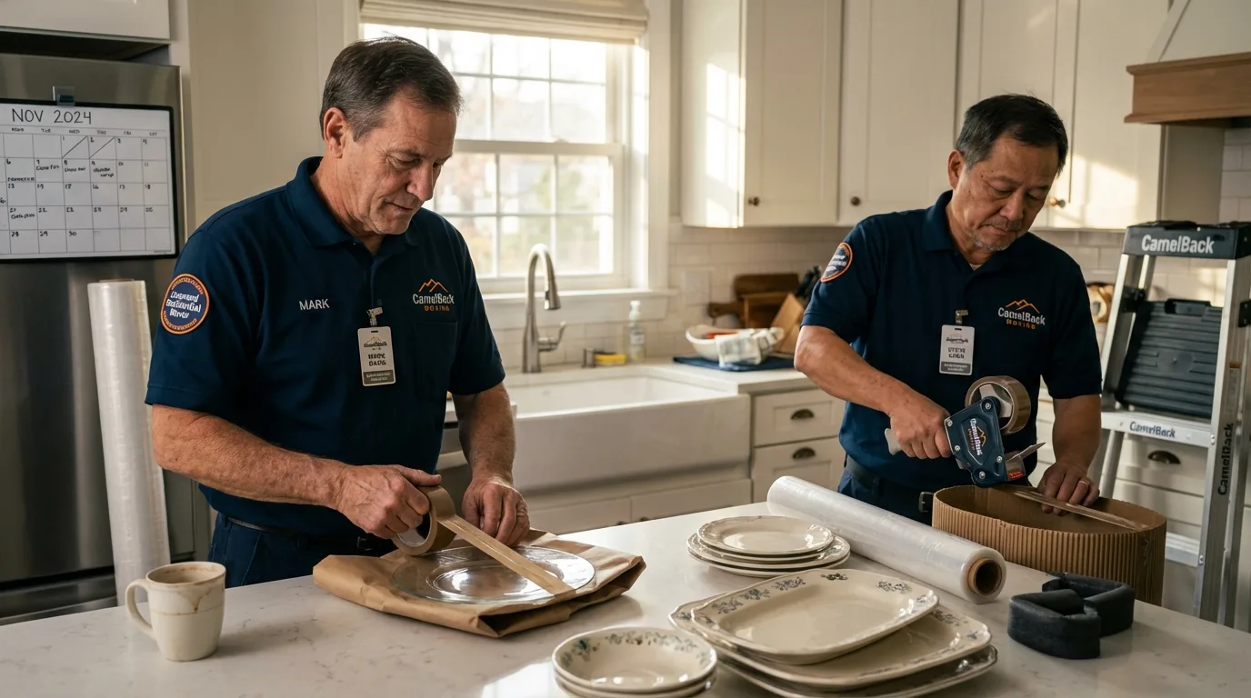 Professional crew packing kitchen dishware in Imlay City, MI